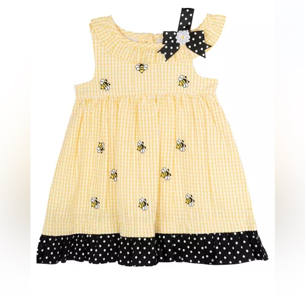 Rare Editions Bumble Bee Yellow Gingham Seersucker Dress 12M
